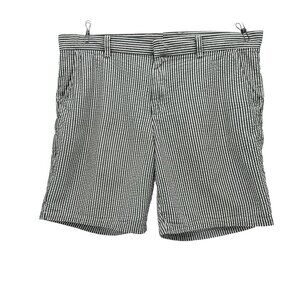 American Apparel Mens 35 Shorts Seersucker Stripe Gray White Flat Front